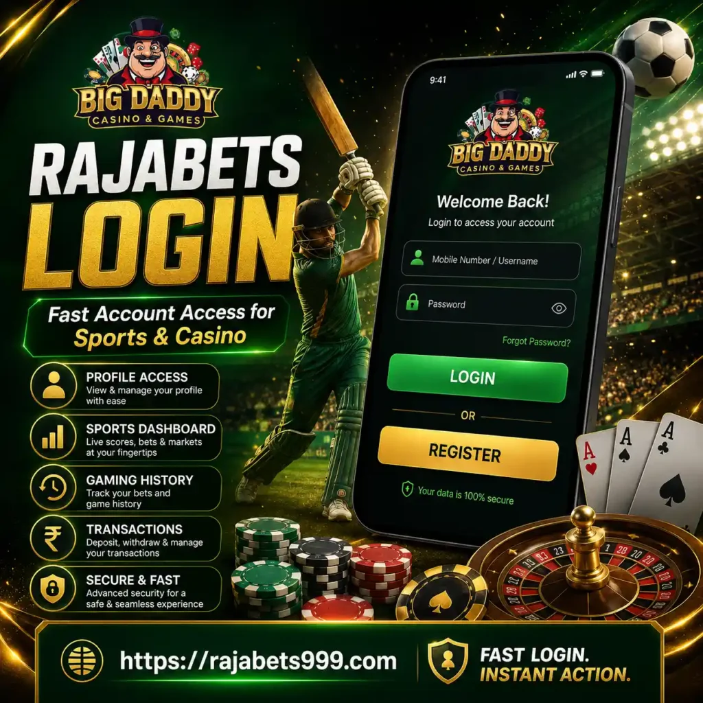 The Rajabets Login Screen